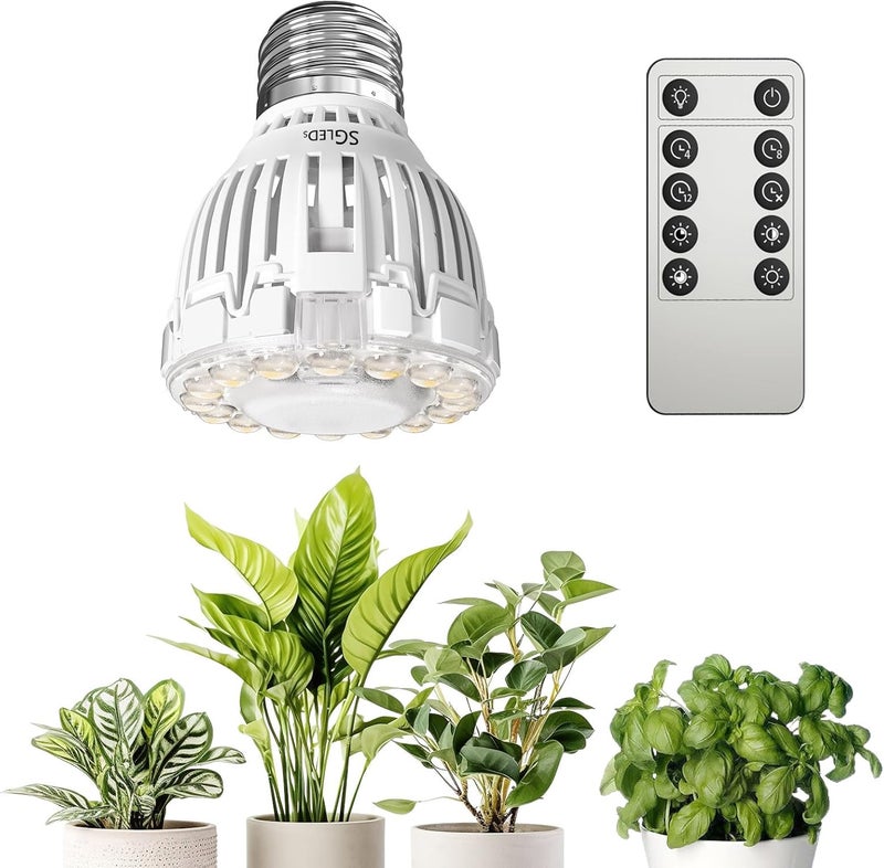 SGLEDs Dimmable Grow Light Bulb for Indoor Plants, Full Spectrum with Remote Control, Auto On Off Timing 4 8 12 Hrs, 10W PAR20 (150 Watt Equiv) Grow Lamp with Optical Lens for High PPFD, Energy Saving - Image 1